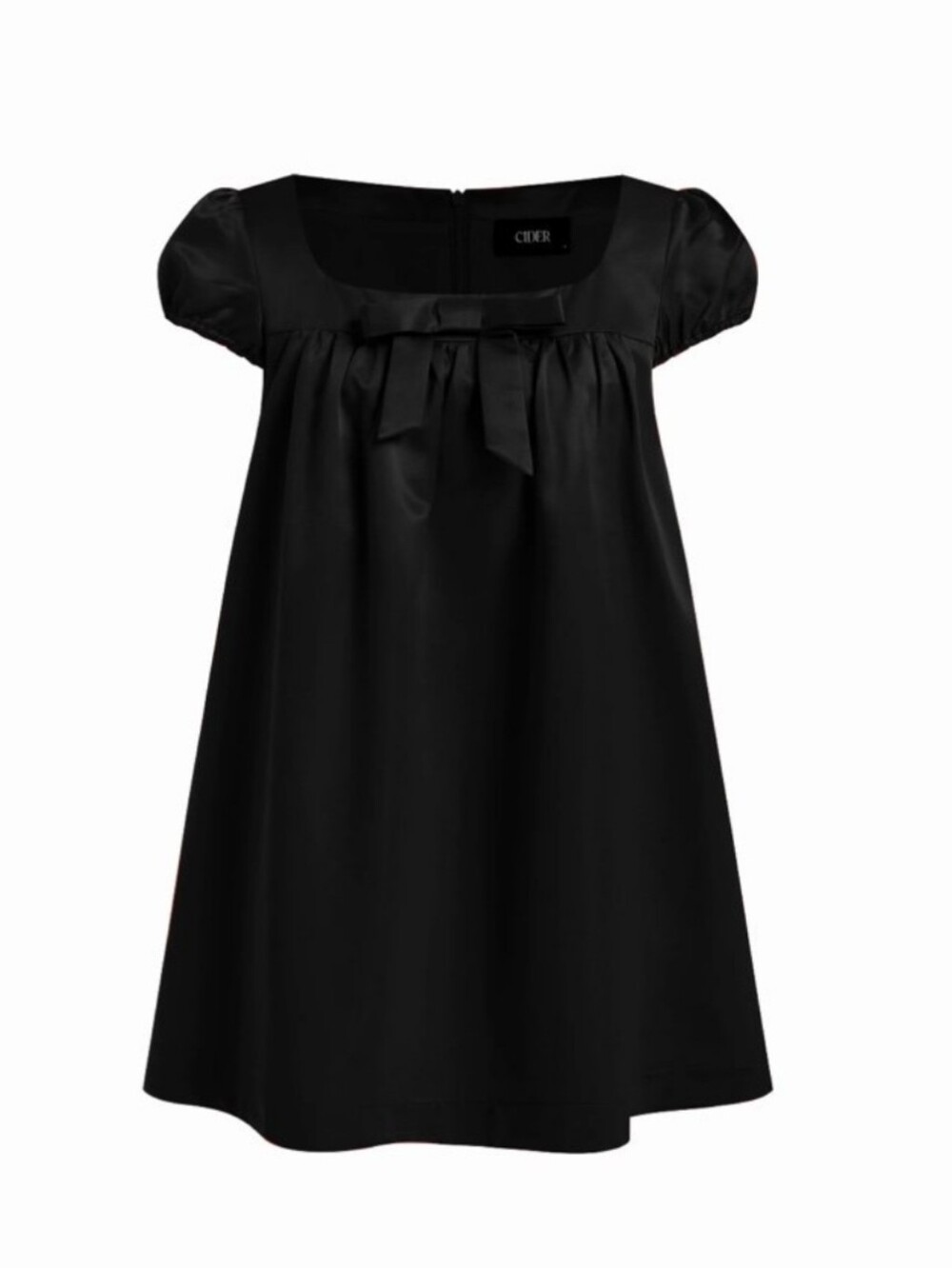 Cider Black Satin Bow Dress and ruffled long sleeve gloves